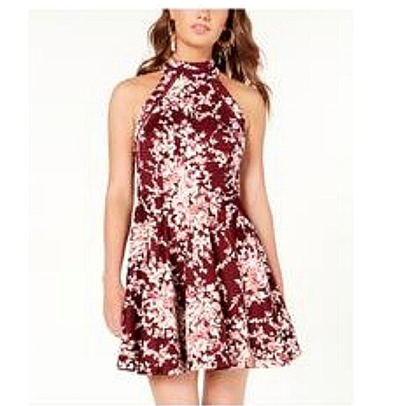 B. Darlin Floral Fit & Flare Mini Dress Sz 3 /4 Red Sleeveless Prom Wedding Glam - Picture 3 of 14